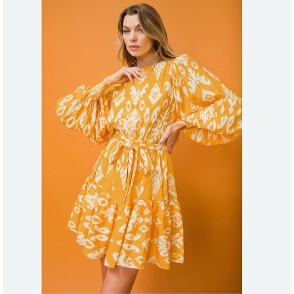 Anthropologie Flying Tomato Photo Finish Woven Mini Dress Women’s Small Mustard/ - Picture 1 of 9